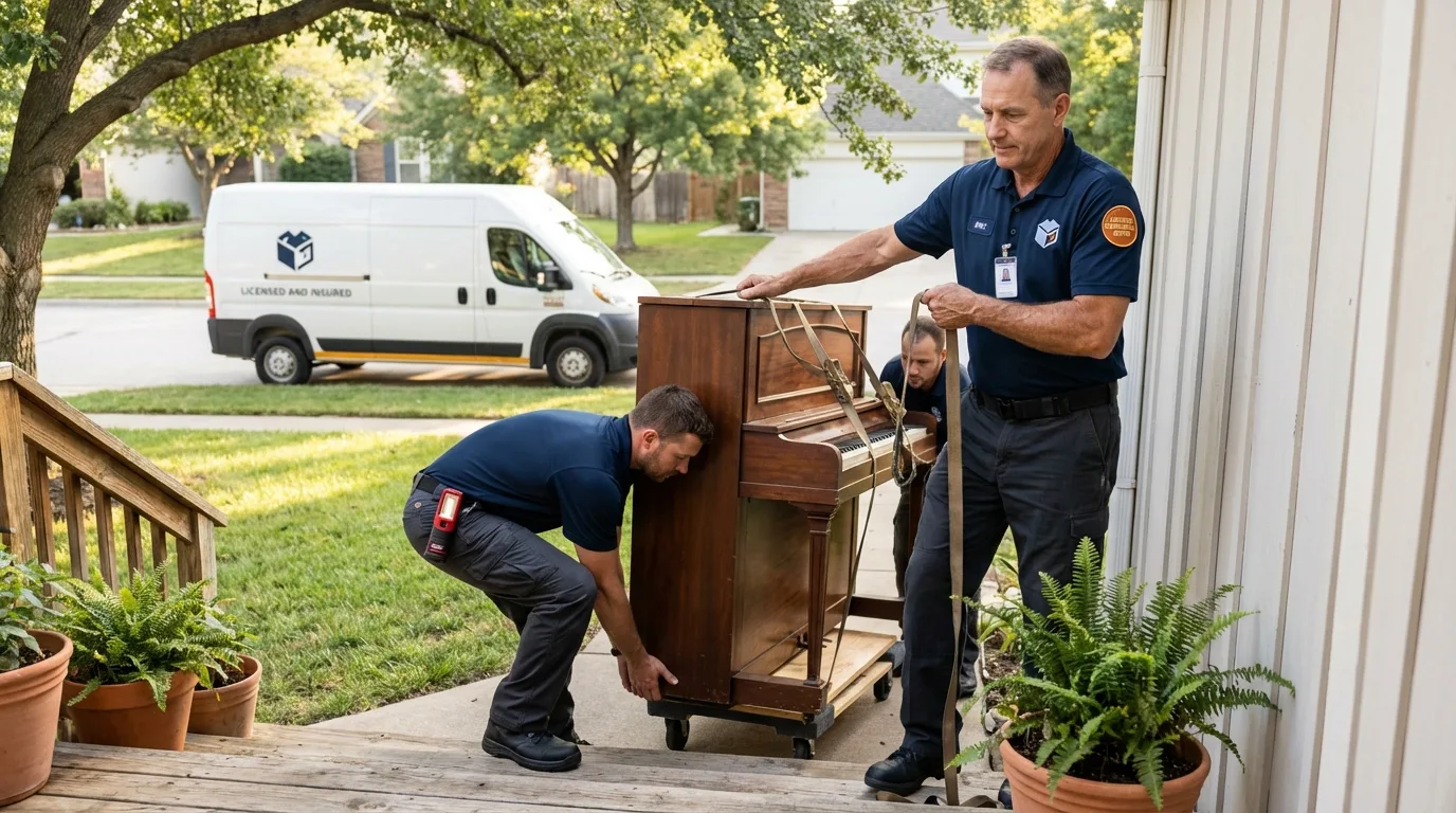 Licensed piano movers securing grand piano in Koloa, HI