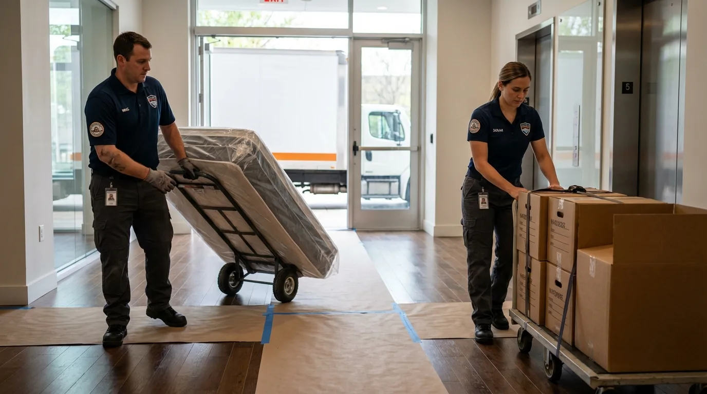Professional apartment movers loading elevator in Koloa, HI